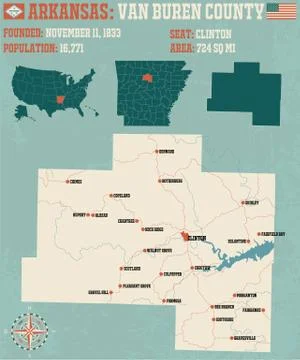Arkansas: Van Buren county map Illustrazione stock