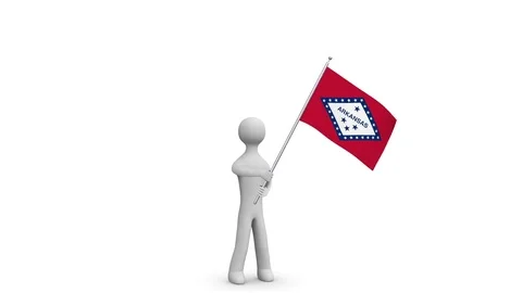 Arkansas waving flag. 3d Man holding and waving Arkansas flag. Loop. Alpha. Stock Footage 73592453