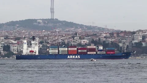 Arkas Line large cargo ship sails the Bosphorus. Stock Footage 150212018