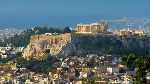 Arkopolis on which ancient temples from pure marble in the Greek capital. Stock Footage 88323831