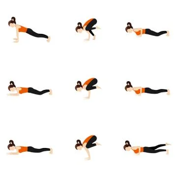 Arm balance yoga poses set Stock Illustration