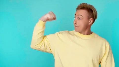 Arm, bicep, muscle and athletic man for fun, sport, health and fitness. Happy sm Vídeo Stock 249198853