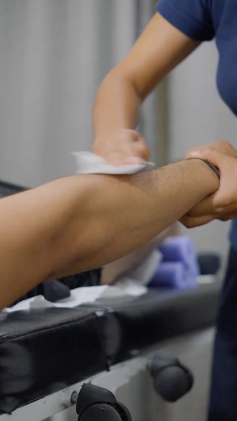 Arm cleaning in physiotherapy session Stock Footage 280259733