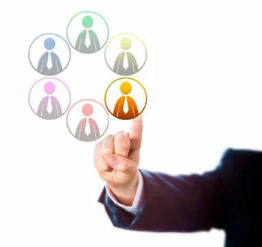 Arm Of Manager Selects One Of Six Diverse Workers Stock Photos