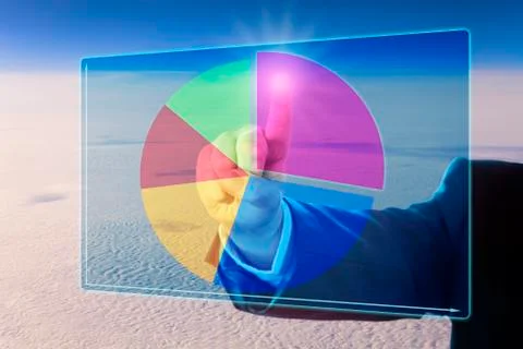 Arm Segmenting A Pie Chart High Above The Clouds Stock Photos
