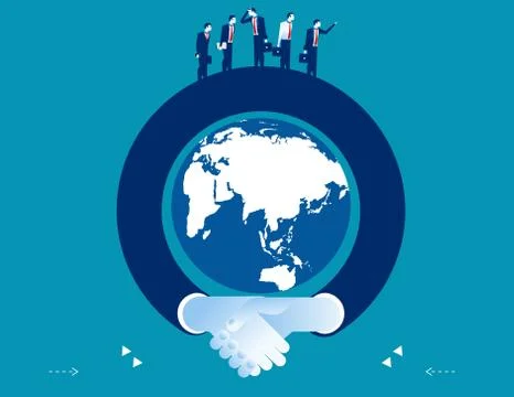 Arm shaking hand surrounding the globe. Concept business success illustration Stock Illustration
