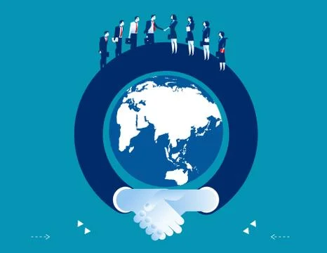 Arm shaking hand surrounding the globe. Concept business success illustration Stock Illustration