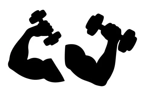 Arm silhouette flexing with dumbbell Stock Illustration