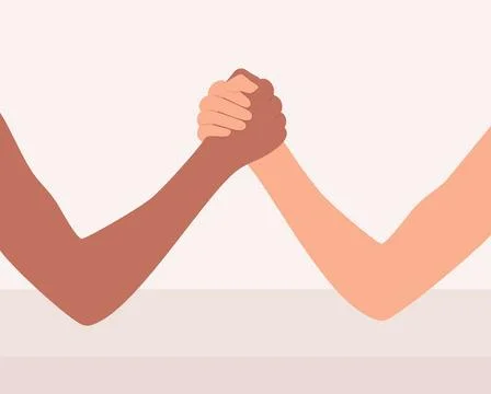 Arm wrestling of female hands of different skin tones Stock Illustration