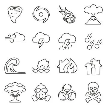 Armageddon or Disaster Icons Thin Line Vector Illustration Set Stockillustratie