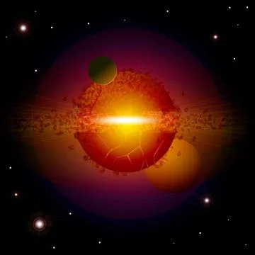Armageddon in outer space on a distant planet The explosion of the planet. Illustrazione stock