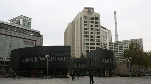 Armani Store in Front of Ritz Carlton Hotel in Dawang Lu Area of Beijing Stock Footage 203162721