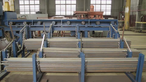 Armature production. Machine for sorting rebar by size and preparing for Stock Footage 205226498