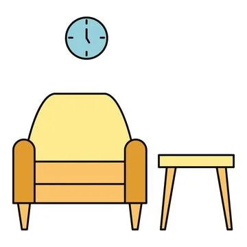 Armchair with side table and wall clock Stock Illustration