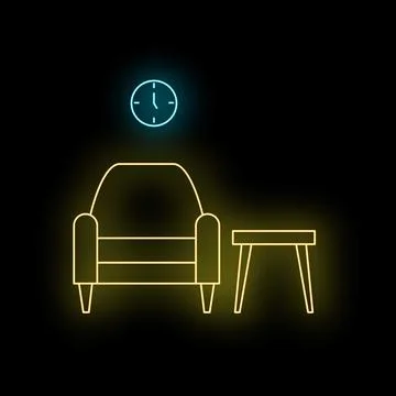 Armchair side table clock neon interior design 库存插图