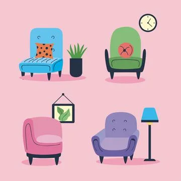 Armchairs and sofas four icons Illustrazione stock