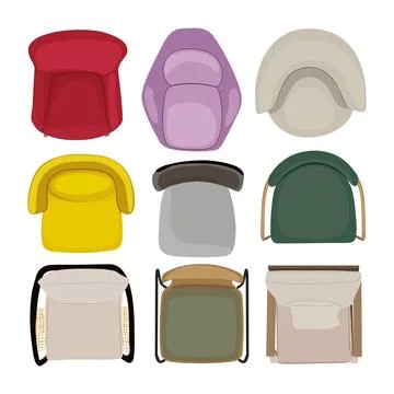 Armchairs, chairs, interior design set, top view. Stock Illustration