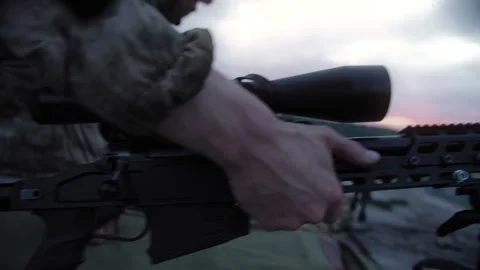 Armed and equipped special forces soldier with a sniper rifle Stock Footage 327458621