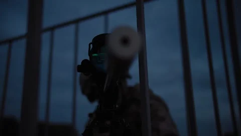 An armed and equipped special forces soldier with a sniper rifle Stock Footage 327460270