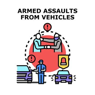 Armed assaults from vehicles concept vector Stock Illustration