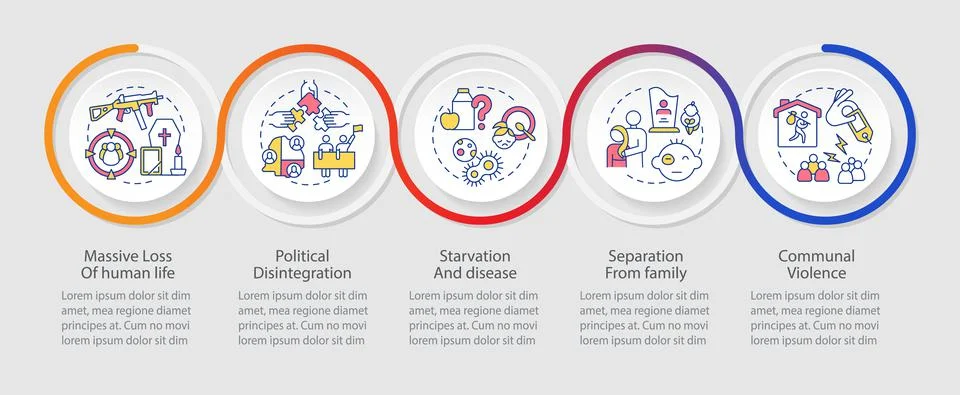 Armed conflicts outcomes loop infographic template 스톡 일러스트