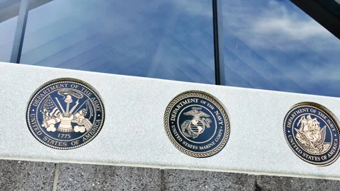 Armed Forces Branch Seals on Granite Memorial Wall, Augusta, Maine Stock Footage 337999070