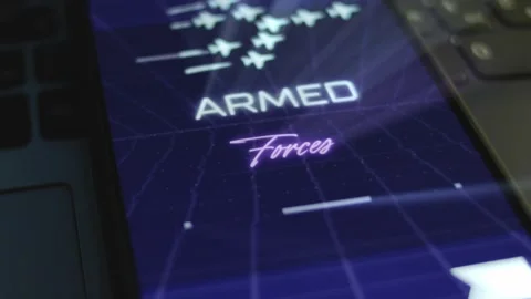 Armed Forces inscription on smartphone screen with dark blue background with Stock Footage 270961696