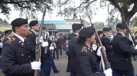 Armed forces marching in Mardi Gras parade Stock Footage 52373120