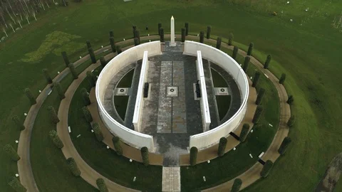 The Armed Forces Memorial in overcast winter at the Arboretum, drone aerial 4K Stock Footage 101216433