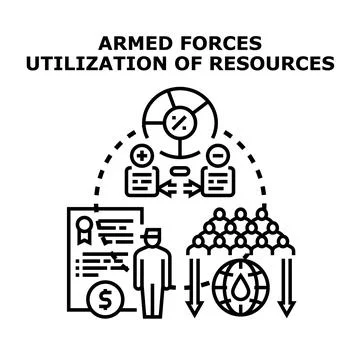 Armed forces utilizing resources concept for national security Stock Illustration