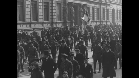 Armed German soldiers march down streets Stock Footage 252491185