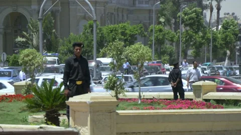 Armed Guards In Tahrir Square In Cairo, Egypt Video stock 158220300