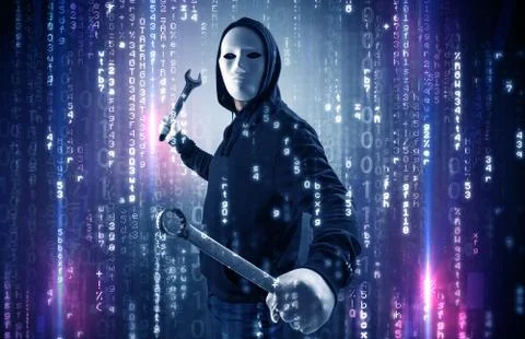 Armed hacker in cyber security cloud concept Stock Photos