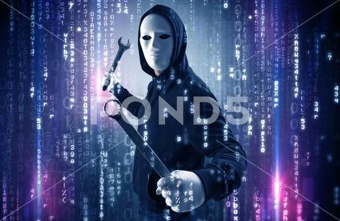 Armed hacker in cyber security cloud concept Stock Photos