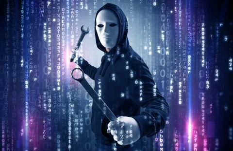Armed hacker in cyber security cloud concept 写真素材