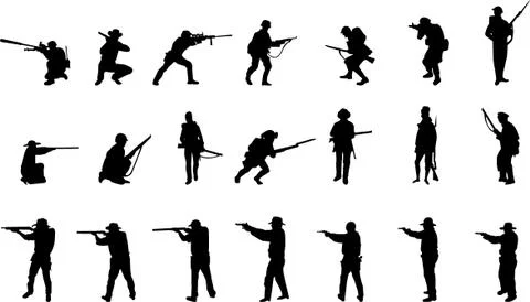 Armed men silhouettes Illustrazione stock