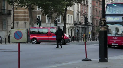 Armed Police get in Van by Downing St nr Cenotaph, Whitehall, London. Stock Footage 24388057