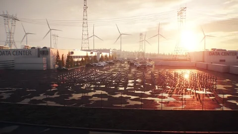 Armed Robots March in Formation Near Data Center, AI Uprising Video stock 336345676