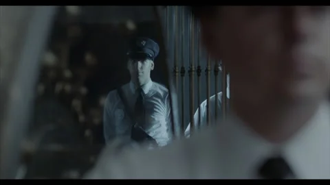 Armed Security Guards stand with Heavy Door, Bank Vault. Machine Gun Stock Footage 204857094
