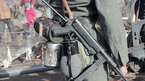 Armed Soldier Close-Up. Military Second World War Soldier Authentic Ammunition Video stock 63718076