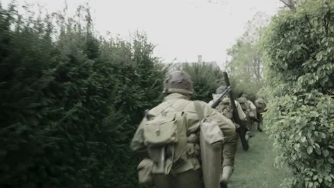 Armed soldiers marching in line Stock Footage 230619868