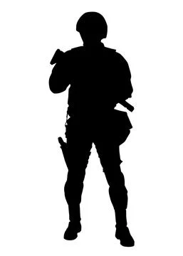 Armed SWAT fighter isolated vector black silhouette Stock Illustration