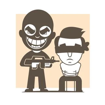 Armed Terrorist Point Gun to Hostage Kidnapping Terrorism Illustration Stock Illustration