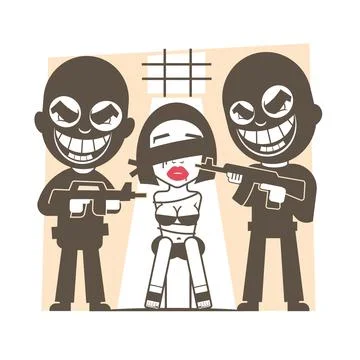 Armed Terrorist Point Gun to Hostage Kidnapping Terrorism Illustration Stock Illustration