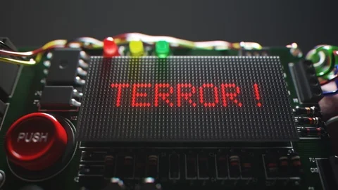 "Armed TNT bomb isolated in dark room in spotlight. Terror word on a display." Stock Footage 97464659