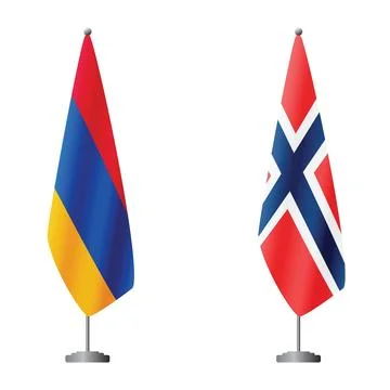 Armenia and Norway flags on flagpoles for official ceremonies and meetings Illustrazione stock