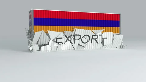 Armenia container with the flag falls on top of a container labeled EXPORT Stock Footage 124444905