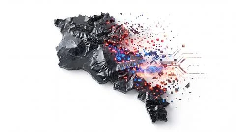 Armenia dark physical map with glowing circuit board pattern and digital da.. イラスト素材