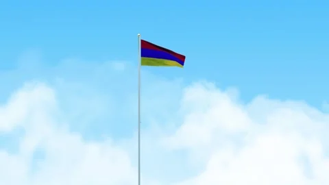 Armenia Flag 3D Render Animation Waving on Pole with Blue Sky Stock-Footage 333219973