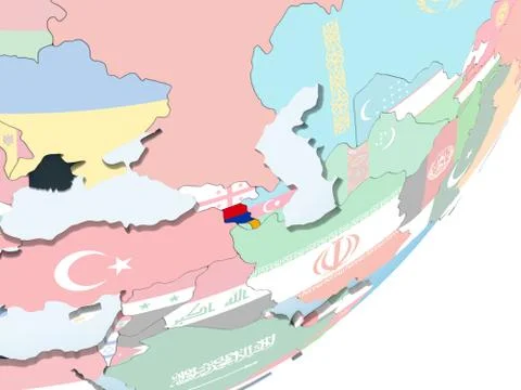 Armenia with flag on globe Illustrazione stock